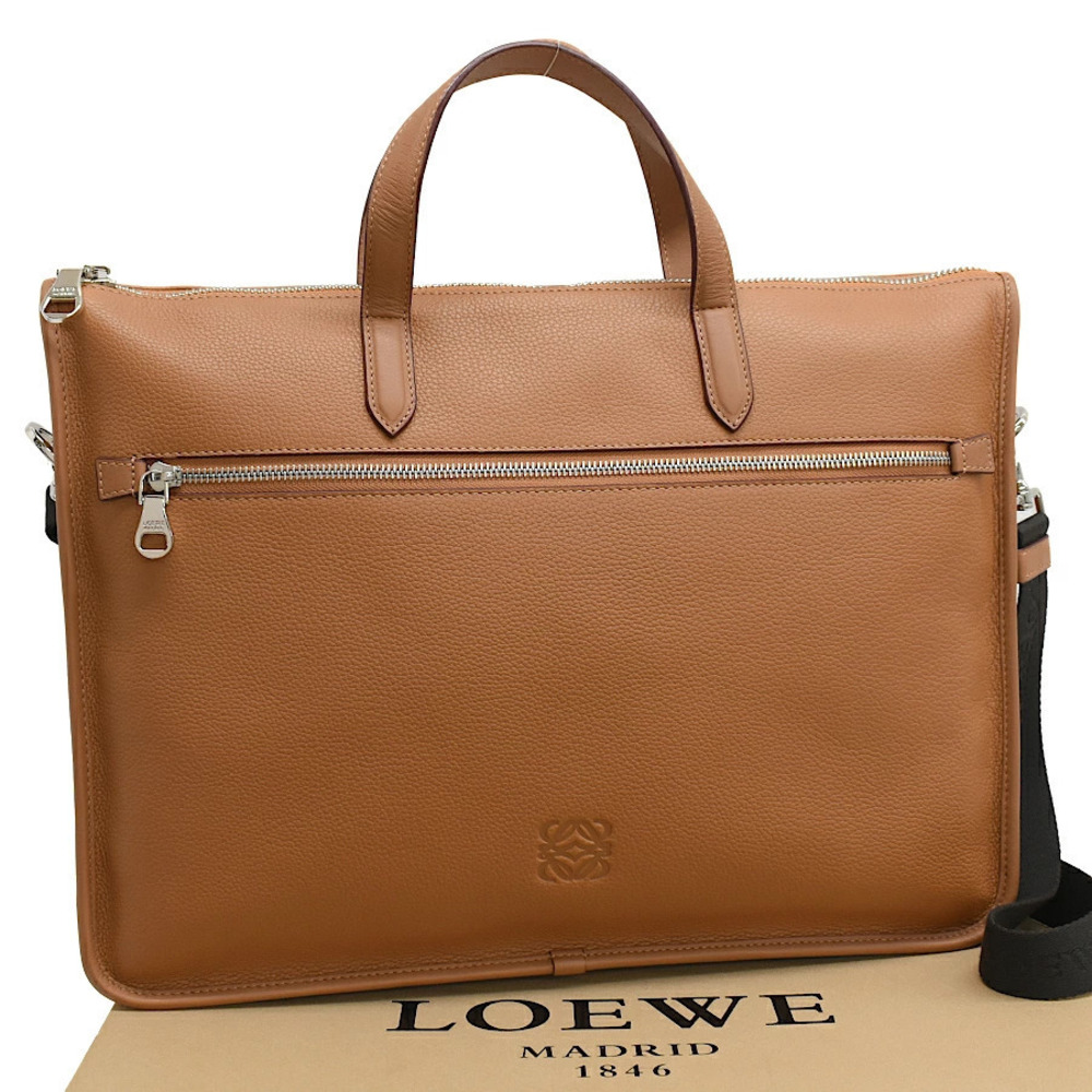 Loewe Toledo Business Briefcase Bag Anagram Leather Brown
